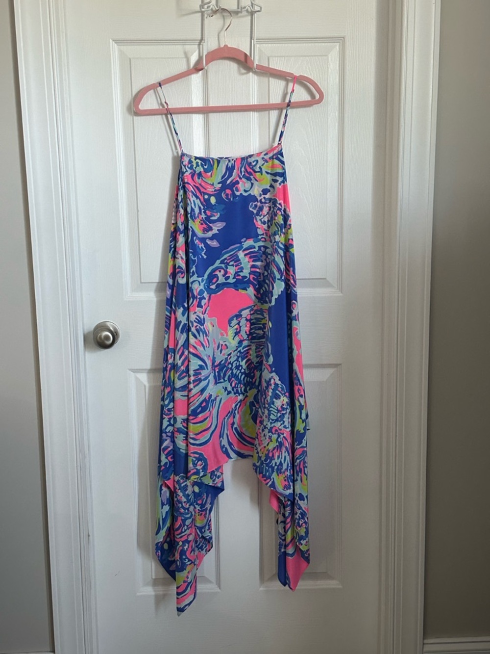 Lilly Pulitzer Blue Pink Neon High-Low Slip Dress